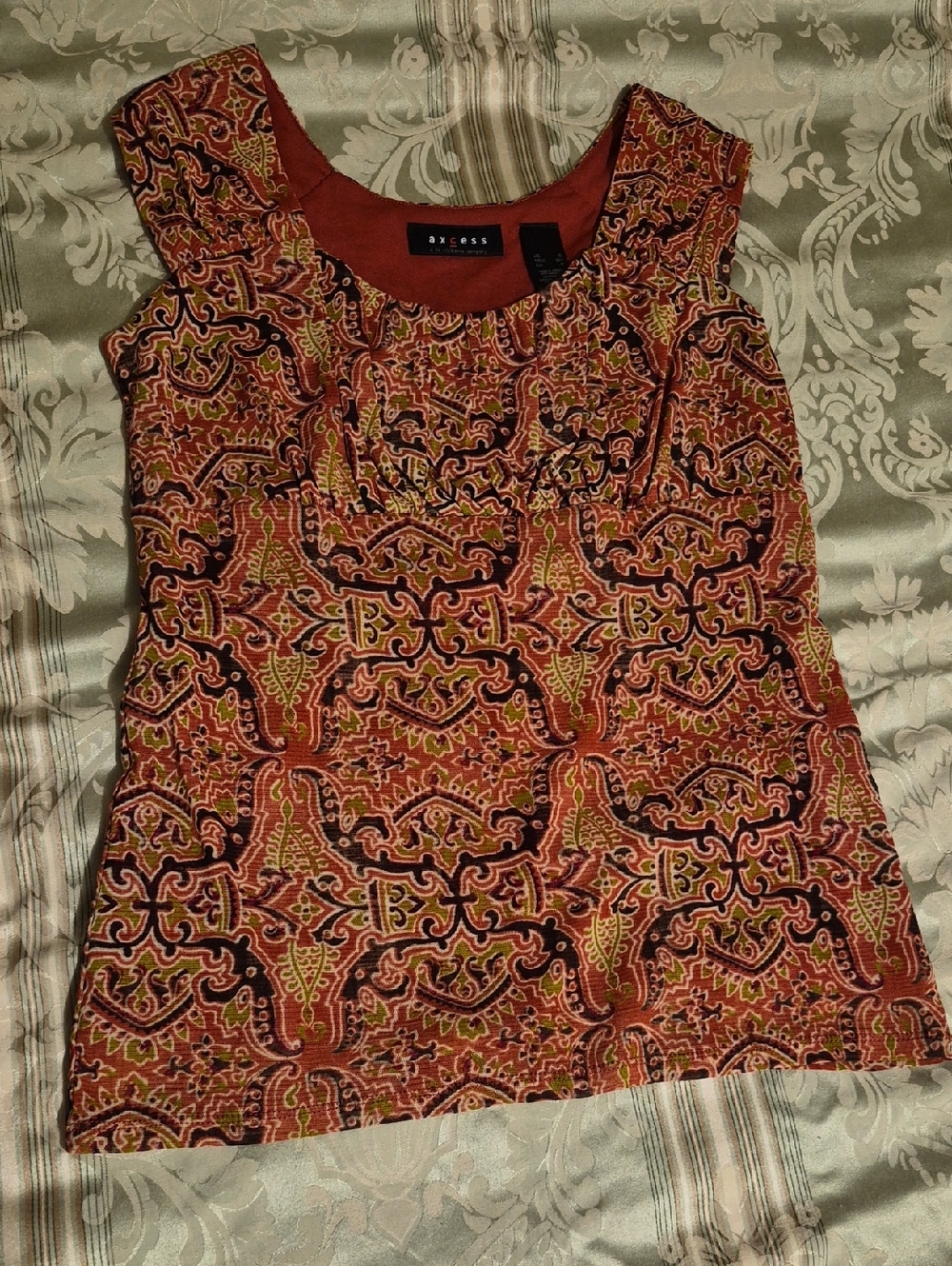 Axcess Rust Paisley-Patterned Sleeveless Tank Top